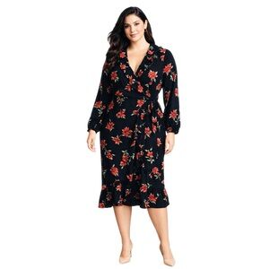 Draper James RSVP Long Sleeve Floral Ruffle Midi Wrap Dress Size 2X